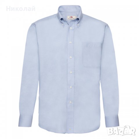 Мъжка риза Fruit of the Loom, тип Oxford, голям, размер, дълъг и къс ръкав, светлосин цвят, маркова , снимка 11 - Ризи - 38568384