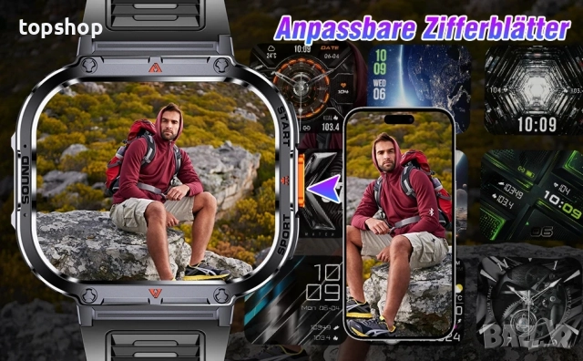 НОВ мъжки смарт часовник NX23 с функция за телефон, 2.0-инчов с LED фенерче IP68 водоустойчивост..., снимка 8 - Мъжки - 51563124