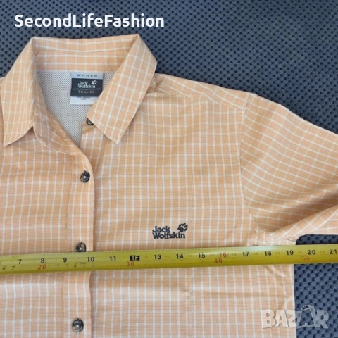 Дамска риза Jack Wolfskin Travel каре бяло-оранжева, с копчета, размер М, снимка 5 - Ризи - 52571868