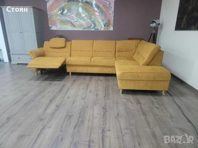 Ъглов диван от плат цвят канела DAKAR с електрически релакс механизъм, снимка 2 - Дивани и мека мебел - 44216262