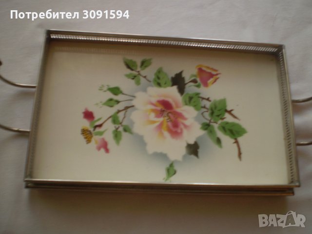 Винтидж стара   поднос  от порцелан метал , снимка 5 - Аксесоари за кухня - 38736798