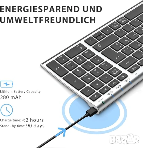 Bluetooth клавиатура iClever, ултратънък ергономичен дизайн, снимка 5 - Клавиатури и мишки - 53254583