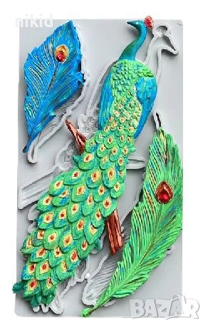 Голям паун пауново перо пера силиконов молд форма фондан шоколад гипс, снимка 2 - Форми - 37478880