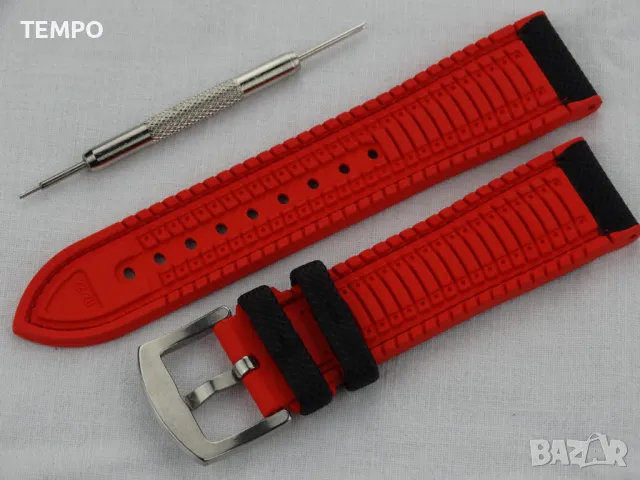 СИЛИКОНОВА КАИШКА ЧЕРНА С ЧЕРВЕНО- 18мм + ПОДАРЪК, снимка 5 - Каишки за часовници - 48451623