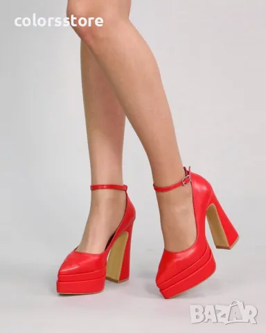 Обувки на ток - червена кожа - VT2