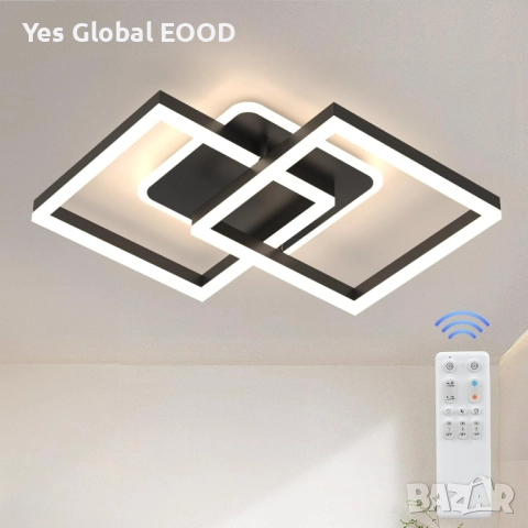 Модерна LED таванна лампа ANTENLICHT 40W с дистанционно, димираща 3000K-6500K, черна, снимка 1