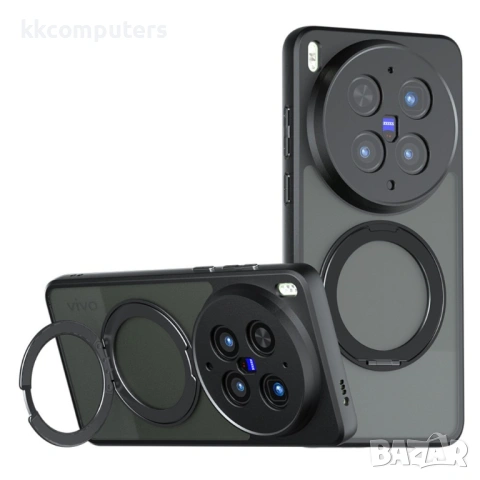 Магнитен калъф за vivo X300 Ultra 5G с 360° въртяща се стойка – Прозрачен черен