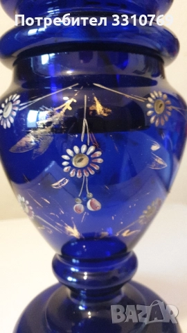 Изключително рядка антикварна находка- кобалтово синя луксозна стъклена газена лампа "Мурано .", снимка 2 - Настолни лампи - 52099939