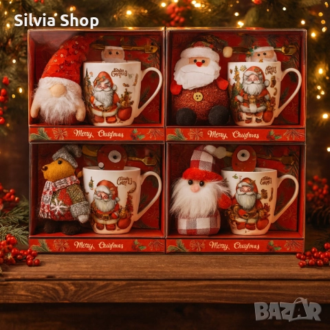 Коледен подарен комплект с чаша, лъжичка и мека играчка – моментална празнична атмосфера у дома