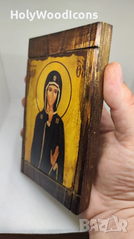 Ръчно изработена икона на Света Богородица на Мълчанието – православна икона 10x15 см, снимка 6 - Икони - 52864745