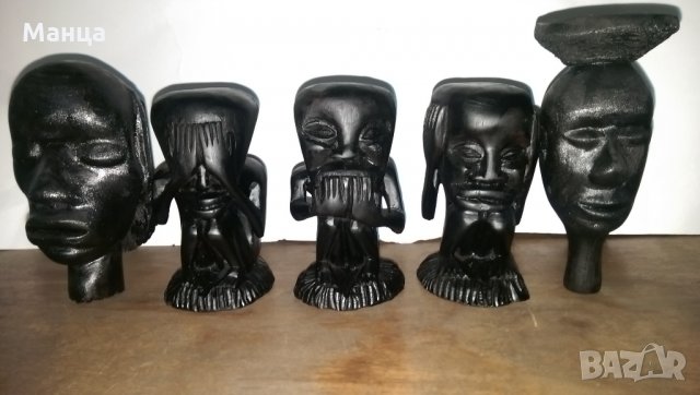  Дървени Африкански   статуетки 5 броя, снимка 2 - Колекции - 22443810