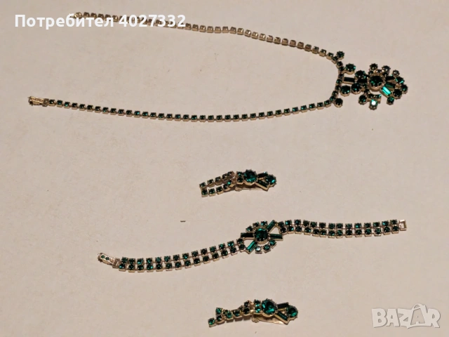 Комплект бижута с зелени кристали – колие, гривна и обеци, снимка 4 - Бижутерийни комплекти - 53261695