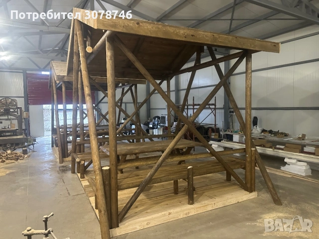 Дървена масивна беседка с пейки и маса , снимка 5 - Градински мебели, декорация  - 54211839