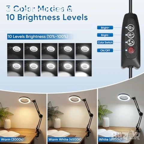 Нова Лупа 10X с LED светлина стойка щипка 3 режима 10 яркости USB гъвкаво рамо, снимка 2 - Други стоки за дома - 54195344