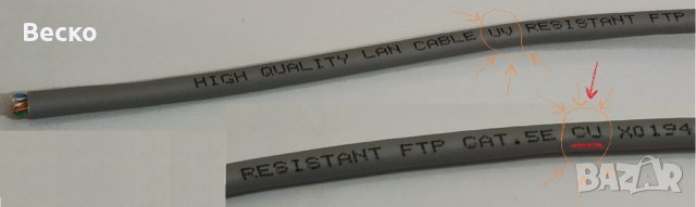 Кабел Меден FTP UTP BITNER BiTLAN CAT5E 4x2x0.5кв Видео Мрежа Корда CQR Тестван RJ45 може на метър, снимка 12 - Друга електроника - 38245918
