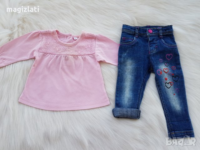 Дънки и блуза за новородено момиченце, снимка 10 - Панталони и долнища за бебе - 29558243