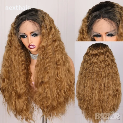 Светло кафява омбре дантелена перука с тъмни корени лейс фронт 13*4*1