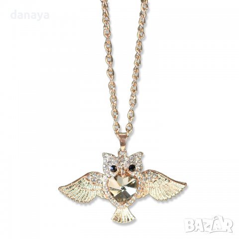3295 Дамско колие с камъни Бухал с разперени крила, снимка 2 - Колиета, медальони, синджири - 38834740