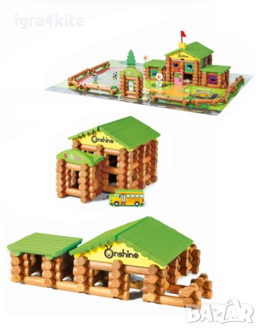 Дървено училище - къща в гората. Конструктор с 270 части Lincoln blocks, снимка 5 - Образователни игри - 42512740