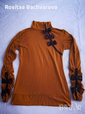Блузка цвят горчица с панделки, снимка 3 - Блузи с дълъг ръкав и пуловери - 30385103