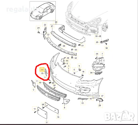 970505576019B1,970505574019B1,лайсни предна броня десни PORSCHE PANAMERA 970, 2009-2013, снимка 2 - Части - 48344870