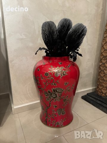 Червена ваза с китайски мотиви, снимка 3 - Вази - 44275129