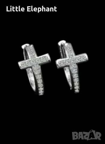 Сребърни обеци халки-кръстове с кристали/нови