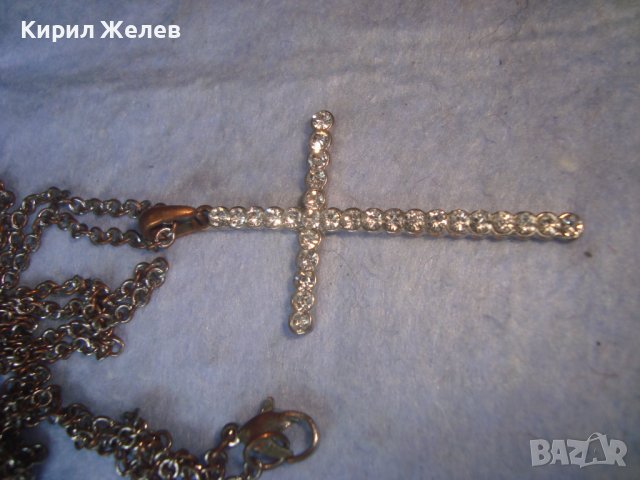 СТАРО УКРАСЕНО с МНОГО КРАСИВИ ФАСЕТИРАНИ КРИСТАЛИ АРТ КРЪСТЧЕ с ВЕРИЖКА КОЛИЕ 21524, снимка 7 - Колиета, медальони, синджири - 36950383