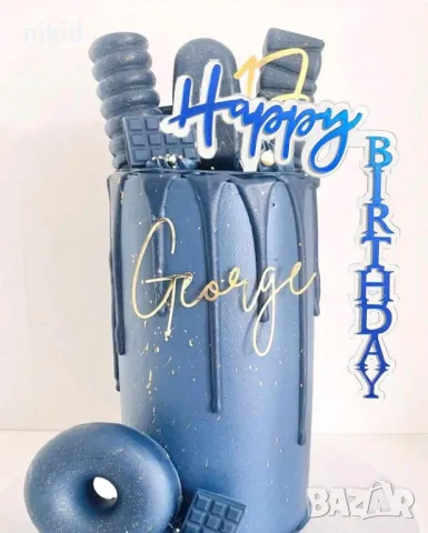3 цвята happy Birthday страничен пластмасов топер надпис украса декор за торта табела рожден ден, снимка 4 - Други - 30720777