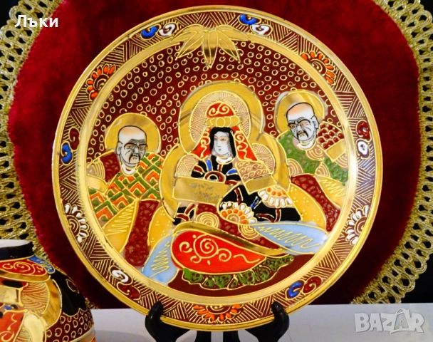 Чаша с чиния японски порцелан Satsuma,злато. , снимка 6 - Антикварни и старинни предмети - 51659926