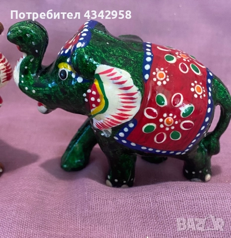 Комплект от 2 винтидж ръчно изработени фигурки на слон от папиемаше.Индия., снимка 3 - Антикварни и старинни предмети - 52072452