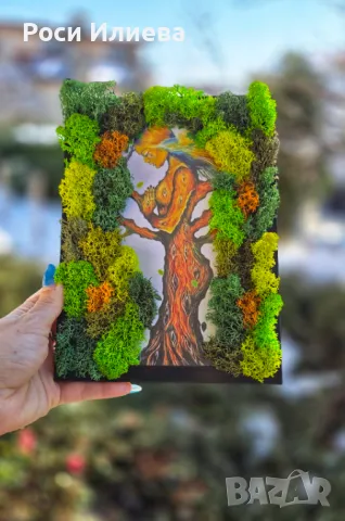 Нежна картина "Mother nature" декорирана с естествен скандинавски мъх, снимка 3 - Картини - 49285290
