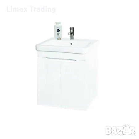 Долен шкаф за баня с мивка Макена, PVC конзолен, Плавно затваряне, Хелиос бял, снимка 1