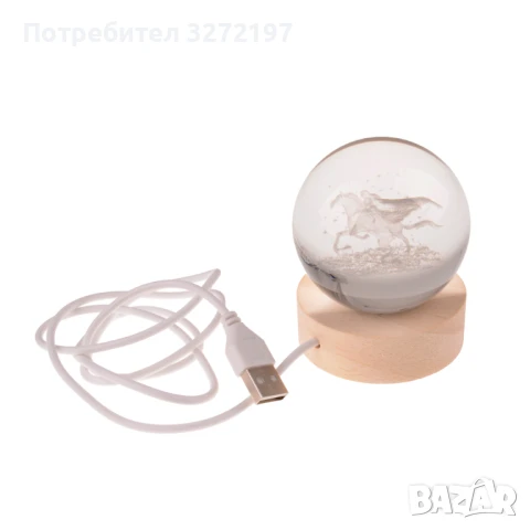 LED Светеща кристална топка/лампа, 3D сензорна- Принцеса на кон, снимка 3 - Настолни лампи - 50536329