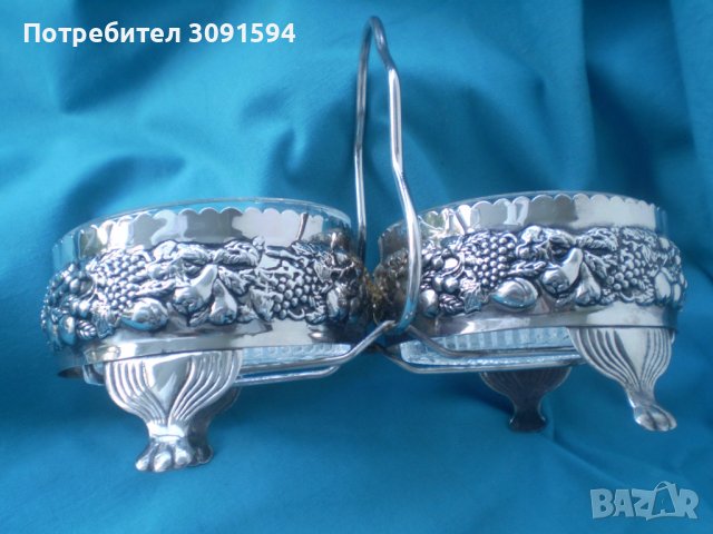 двойна посребрена кристална фруктиера ,бонбониера, захарница , снимка 10 - Други ценни предмети - 37269581