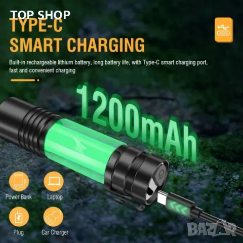 Супер ярко LED фенерче V8 800 лумена TYPE-C Акумулаторна 5 режима на осветяване, снимка 6 - Друга електроника - 48770925