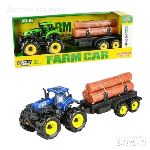 Селскостопански трактор с ремарке и дърва, светлини и звуци г