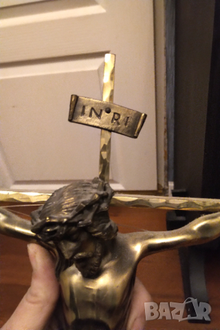 Масивно ръчно изработено бронзово разпятие 56 см, снимка 6 - Антикварни и старинни предмети - 44659034