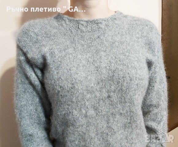 Мохерен пуловер, ръчно плетена сива блуза, снимка 9 - Блузи с дълъг ръкав и пуловери - 31225633