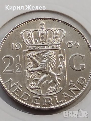 Сребърна монета 2 1/2 гулдена 1964г. Кралица Юлиана Нидерландска 39626