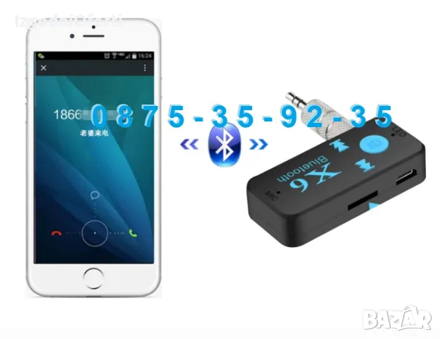 X6 Bluetooth Audio Aux Adapter блутут адаптер с микрофон и Карта Памет, снимка 9 - Аксесоари и консумативи - 49201209