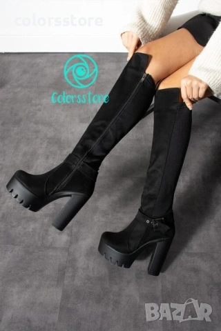 Ботуши на ток - черен велур - 105-19