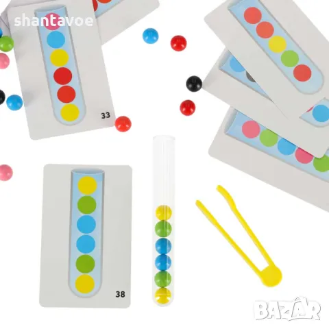 Монтесори игра за сортиране по цветове с 40 дървени топчета, снимка 3 - Образователни игри - 49369446