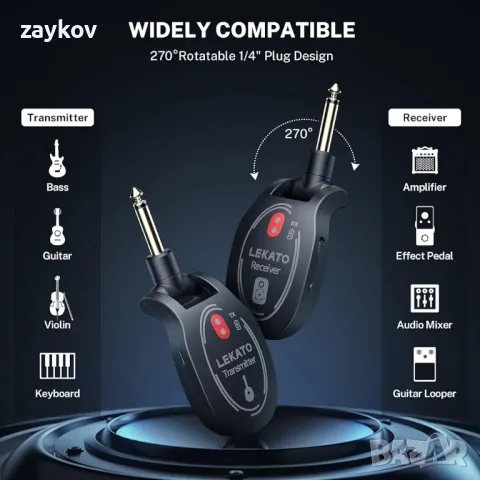 LEKATO L6 Безжична система за китара Акумулаторна китара Безжичен предавател Приемник, снимка 5 - Китари - 47963467