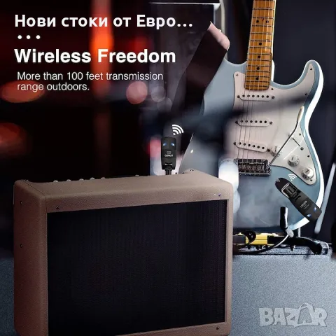 Безжична система за китара 2.4 GHz с 8 часа работа,безж предавател и приемник,plug and play, снимка 5 - Китари - 48915886
