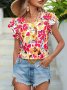 Дамска лятна модна двуслойна риза с къс ръкав с флорален принт, 4цвята - 023, снимка 5