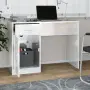 vidaXL Бюро с чекмедже и шкаф бял гланц 100x40x73 см, инженерно дърво, снимка 3
