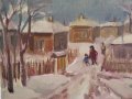 Никола Даскалов 1941 - 2010 Зимно утро пейзаж картина с маслени бои , снимка 4