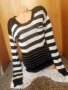 Тънко черно-бяло плетиво блуза туника Л, снимка 1 - Блузи с дълъг ръкав и пуловери - 34243295