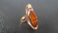 Златен руски СССР пръстен с натурален кехлибар, снимка 1